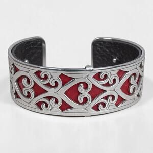 Brighton Christo Madrid Narrow Cuff Bracelet Set Reversible Leather NWT Silver